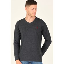 T8587 DEWBERRY V YAKA ERKEK UZUN KOL T-SHIRT-KOYU ANTRASİT