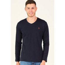 T8587 DEWBERRY V YAKA ERKEK UZUN KOL T-SHIRT-KOYU LACİVERT