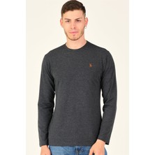 T8588 DEWBERRY BİSİKLET YAKA UZUN KOL T-SHIRT-KOYU ANTRASİT