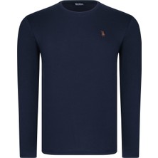 T8588 DEWBERRY BİSİKLET YAKA UZUN KOL T-SHIRT-DÜZ LACİVERT