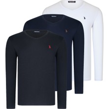 Dewberry Üçlü Set T8587 Dewberry V Yaka Erkek -Siyah-Beyaz-Lacivert