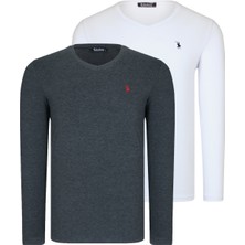 Dewberry Ikili Set T8587 Dewberry V Yaka Erkek -Beyaz-Antrasit