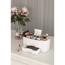 Apexel Siena 2 Çekmeceli Beyaz Kozmetik ve Makyaj Düzenleme Kutusu Sağlam Malzeme ile Organizer