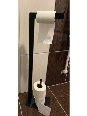 Aryamo Sağlam Siyah Özel Tasarım Banyo Kağıtlığı Biriktirmeli Kare Döküm Ayaklı Devrilmez Sallanmaz