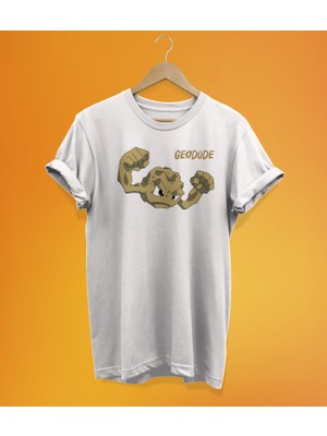 Remonz Pokemon Geodude Baskılı %100 Pamuk Oversize T-Shirt Büyük Beden Tişört