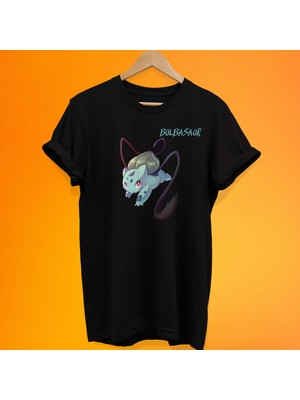 Remonz Pokemon Bulbasaur Baskılı %100 Pamuk Oversize T-Shirt Büyük Beden Tişört