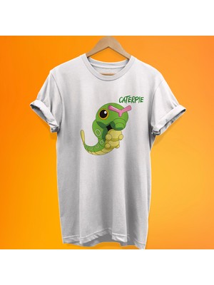 Remonz Pokemon Caterpie Baskılı %100 Pamuk Oversize T-Shirt Büyük Beden Tişört