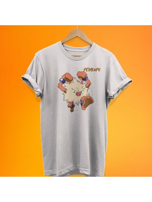 Remonz Pokemon Primeape Baskılı %100 Pamuk Oversize T-Shirt Büyük Beden Tişört