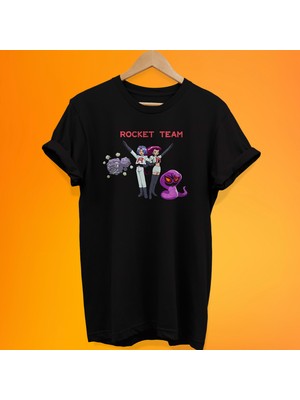 Remonz Pokemon Rocket Team Baskılı %100 Pamuk Oversize T-Shirt Büyük Beden Tişört