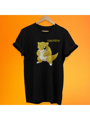 Remonz Pokemon Sandshrew Baskılı %100 Pamuk Oversize T-Shirt Büyük Beden Tişört
