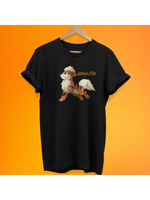Remonz Pokemon Growlithe Baskılı %100 Pamuk Oversize T-Shirt Büyük Beden Tişört