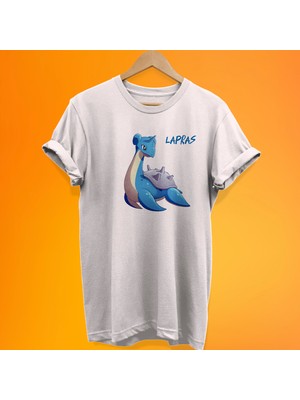 Remonz Pokemon Lapras Baskılı %100 Pamuk Oversize T-Shirt Büyük Beden Tişört