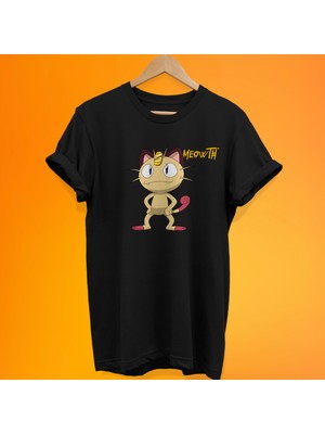 Remonz Pokemon Meowth Baskılı %100 Pamuk Oversize T-Shirt Büyük Beden Tişört