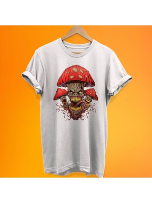 Remonz Canavar Mantarlar Baskılı %100 Pamuk Oversize T-Shirt Büyük Beden Tişört