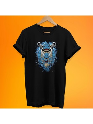 Remonz Pokemon Squirtle Evrim Baskılı %100 Pamuk Oversize T-Shirt Büyük Beden Tişört