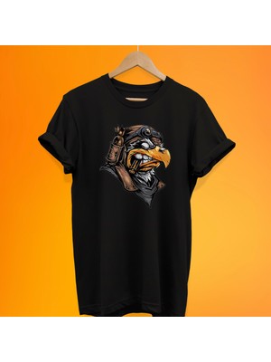 Remonz Kartal Baskılı %100 Pamuk Oversize T-Shirt Büyük Beden Tişört