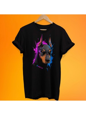 Remonz Doberman Baskılı %100 Pamuk Oversize T-Shirt Büyük Beden Tişört