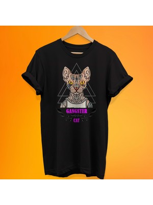 Remonz Gangster Kedi Baskılı %100 Pamuk Oversize T-Shirt Büyük Beden Tişört