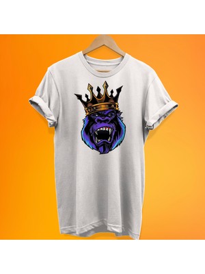 Remonz Kral Goril Baskılı %100 Pamuk Oversize T-Shirt Büyük Beden Tişört