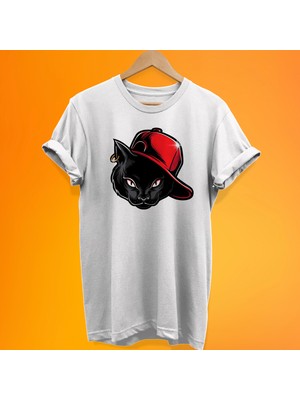 Remonz Şapkalı Kedi Baskılı Oversize T Shirt