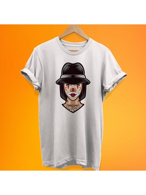 Remonz Şapkalı Palyaço Baskılı %100 Pamuk Oversize T-Shirt Büyük Beden Tişört