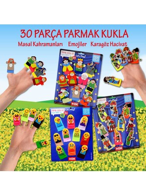 Tox 3 Set - 30 Parça Tox Masal Kahramanları, Karagöz Hacivat ve Emojiler Parmak Kukla T225 T106 T224