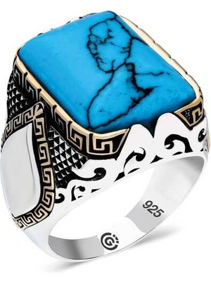 Gumush ​gümüş Kaplan Gözü Taşlı Köşeli Erkek Yüzük