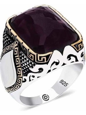 Gumush ​gümüş Mor Taşlı Köşeli Erkek Yüzük