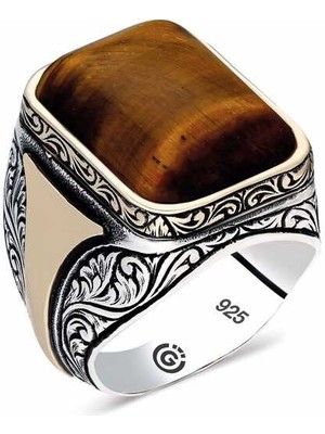 Gumush ​gümüş Kaplan Gözü Kare Erkek Yüzük