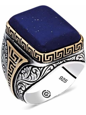 Gumush ​gümüş Koyu Mavi Lapis Taşlı Kare Erkek Yüzük