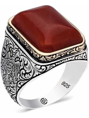 ​gümüş Desenli Kırmızı Zirkon Taşlı Kare Erkek