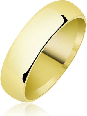 Gumush 5 mm Düz Bombeli Gold Gümüş Alyans