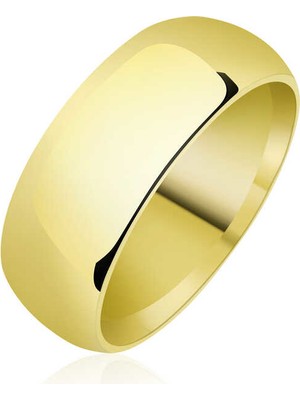 Gumush 8 mm Düz Bombeli Gold Gümüş Alyans