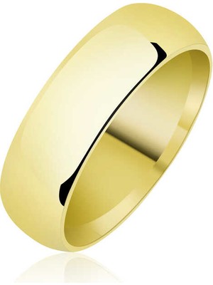 Gumush 6 mm Düz Bombeli Gold Gümüş Alyans