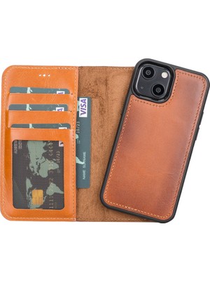 PLM Apple Apple iPhone  13 Mini Uyumlu Deri Cüzdanlı Kılıf RST2EF Taba