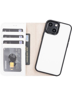 PLM Apple iPhone 13 Mini Uyumlu Deri Cüzdanlı Kılıf F3 Beyaz