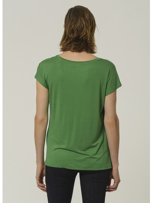 People By Fabrika V Yaka Kısa Kollu Düz Yeşil Kadın T-Shirt