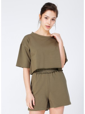 Fabrika Yang Haki Bisiklet Yaka Kadın T-Shirt