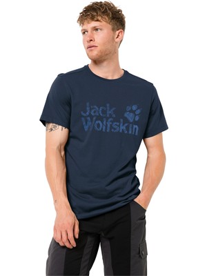 Jack Wolfskin Bisiklet Yaka Kısa Kollu Baskılı Mavi Erkek T-Shirt