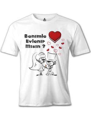 T-Shirt Benimle Evlenir Misin? Beyaz Erkek Tshirt