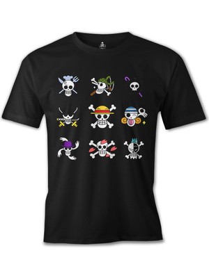 T-Shirt One Piece - Character Flags Siyah Erkek Tshirt