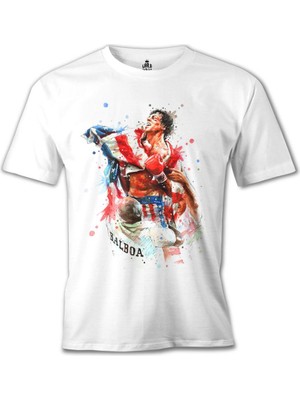 T-Shirt Rocky Balboa - Bayrak Beyaz Erkek Tshirt