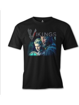 Llord T-Shirt T-Shirt Vikings - Ragnar & Lagertha Siyah Erkek T-Shirt