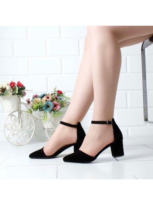 Merve Baş Merve Baş®  Kadın Lila Süet Tek Bant Kalın Topuklu Klasik Ayakkabı