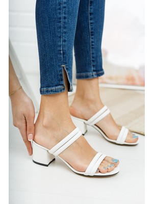 Merve Baş® Lila Kadın Terlik Suni Deri Günlük Kullanım İçin Orta Topuklu Şık Tasarım