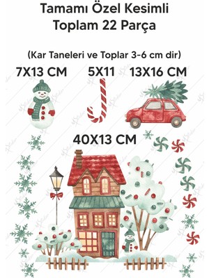 Msticker Yılbaşı Karlı Ev Ağaçlar Yeni Yıl Süsleri Çocuk Bebek Odası Sticker Seti