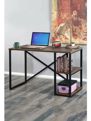 Noowa 2 Raflı Metal Çalışma ve Bilgisayar Masası Ceviz 50X120 cm