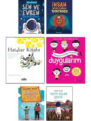 – Sen ve Evren + İnsan Vücudu Tiyatrosu + Hatalar Kitabı + Duygularım + Abartma Tozu + Yazıyı Bulan Çocuk / 6lı Çocuk Aktivite Hikaye Roman Kitapları