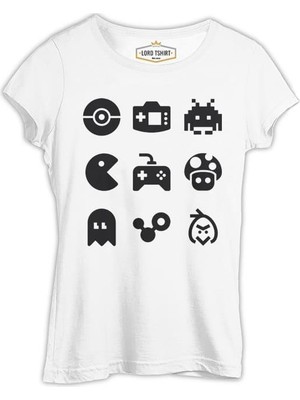 Llord T-Shirt Llordd T-Shirt Oyun Logo - 90's Beyaz Kadın T-Shirt