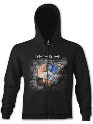 Llord T-Shirt Llordd T-Shirt Death Note - Upside Down Siyah Erkek Kapüşonlu